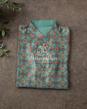 Blue Patola Print Kurta on Tussar Silk