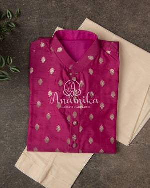 Lovely Pink Chanderi Silk Kurta with zari woven buttas