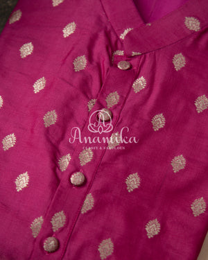 Lovely Pink Chanderi Silk Kurta with zari woven buttas