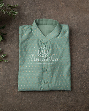 Pastel Blue Chanderi Silk Kurta with gold & silver zari woven buttis