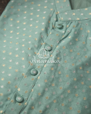 Pastel Blue Chanderi Silk Kurta with gold & silver zari woven buttis