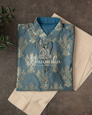 Pastel Blue Banarasi Kurta with meenakari butti