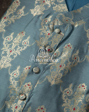 Pastel Blue Banarasi Kurta with meenakari butti