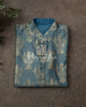 Pastel Blue Banarasi Kurta with meenakari butti