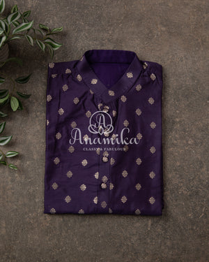Purple Chanderi Silk Kurta with zari woven buttas