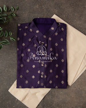 Purple Chanderi Silk Kurta with zari woven buttas