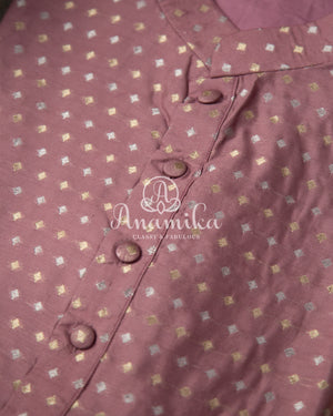 Lovely Onion Pink Chanderi Silk Kurta with zari woven buttas
