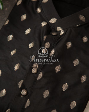 Black Chanderi Silk Kurta with zari woven buttas