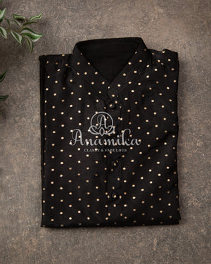 Black Chanderi Silk Kurta with zari woven buttas