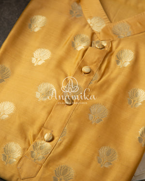 Yellow Chanderi Silk Kurta with zari woven buttas