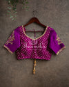 Purple pure silk Bandini blouse with gold embroidery