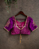 Purple pure silk Bandini blouse with gold embroidery