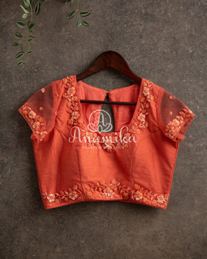 Shaded Peach/Orange Sequins Georgette saree with cutdana blouse