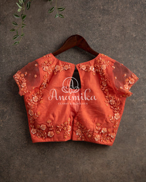 Shaded Peach/Orange Sequins Georgette saree with cutdana blouse