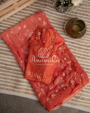 Shaded Peach/Orange Sequins Georgette saree with cutdana blouse