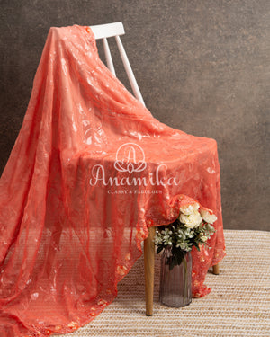 Shaded Peach/Orange Sequins Georgette saree with cutdana blouse