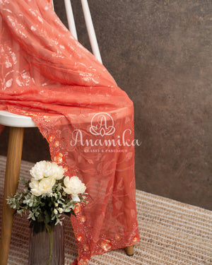 Shaded Peach/Orange Sequins Georgette saree with cutdana blouse