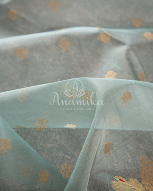 Pastel Blue Chanderi saree with pure paithani silk blouse