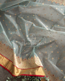 Pastel Blue Chanderi saree with pure paithani silk blouse