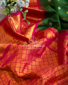 Dark Green Gadwal Silk saree with pink contrast border