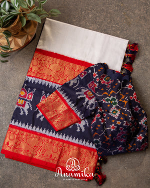 White pure Silk Saree Saree with Patola and Kanchi border