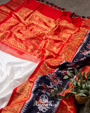 White pure Silk Saree Saree with Patola and Kanchi border