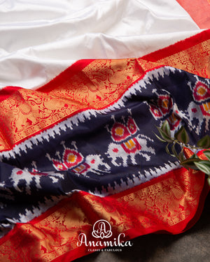 White pure Silk Saree Saree with Patola and Kanchi border