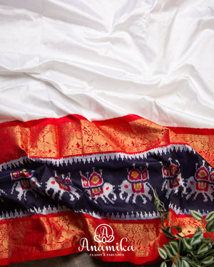 White pure Silk Saree Saree with Patola and Kanchi border