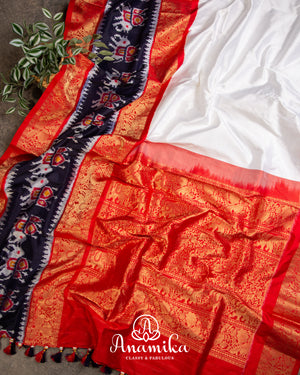 White pure Silk Saree Saree with Patola and Kanchi border