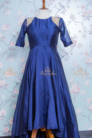 Dark blue chanderi silk dress