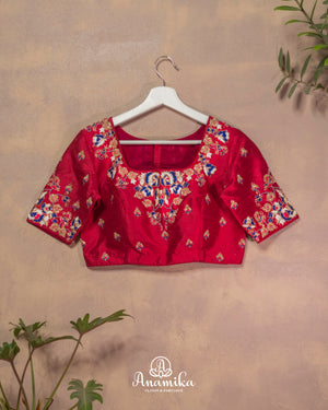 Purple/Red Combo Gadwal Pure Silk saree with red handwork blouse