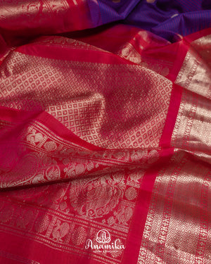 Purple/Red Combo Gadwal Pure Silk saree with red handwork blouse
