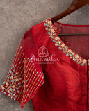 Blue Chanderi Silk Saree with a contrast red blouse