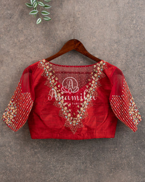 Blue Chanderi Silk Saree with a contrast red blouse