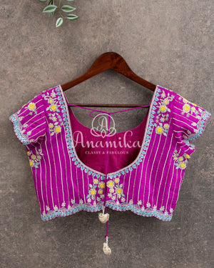 Blue Digital Print Gadwal Saree with Purple Border