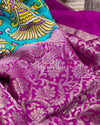 Blue Digital Print Gadwal Saree with Purple Border