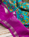 Blue Digital Print Gadwal Saree with Purple Border
