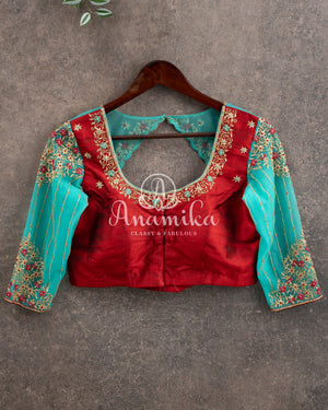Blue Chanderi Silk Saree with a stylish net overlay blouse