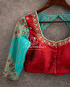 Blue Chanderi Silk Saree with a stylish net overlay blouse