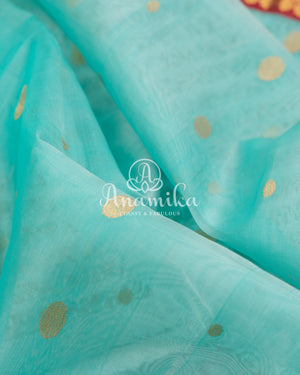 Blue Chanderi Silk Saree with a stylish net overlay blouse