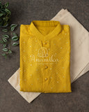 Yellow Chanderi Silk Kurta with Mirror & Threadwork - Stunning Quality
