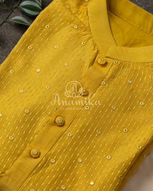 Yellow Chanderi Silk Kurta with Mirror & Threadwork - Stunning Quality