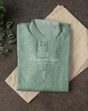 Sea Green Chanderi Silk Kurta with Mirror & Threadwork - Stunning Quality