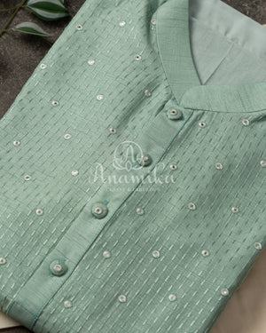 Sea Green Chanderi Silk Kurta with Mirror & Threadwork - Stunning Quality