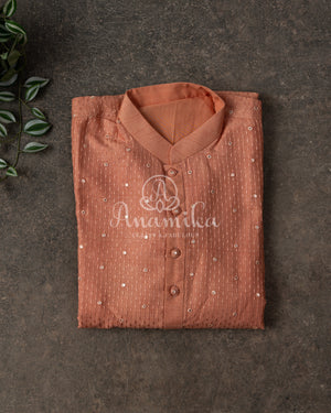 Peach Chanderi Silk Kurta with Mirror & Threadwork - Stunning Quality