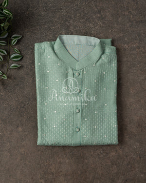 Sea Green Chanderi Silk Kurta with Mirror & Threadwork - Stunning Quality