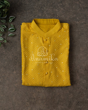 Yellow Chanderi Silk Kurta with Mirror & Threadwork - Stunning Quality