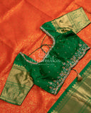 Gadwal Kanchi saree in Orange with beautiful green border and pallu