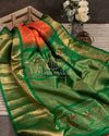 Gadwal Kanchi saree in Orange with beautiful green border and pallu