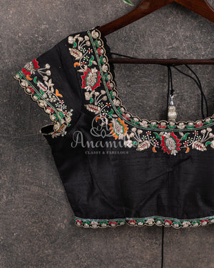 Black Banarasi Georgette saree with floral meenakari jaal weave